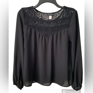 Simply Styled Blouse Lace Pleated Long Sleeve Elastic Cuff Office Black Women S